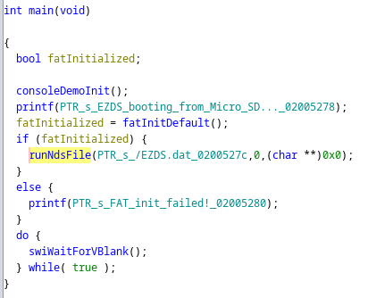 EZ-Flash Parallel firmware decompilation snippet - main()